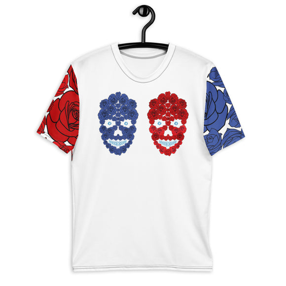Luxury Blue Red Rose Skull Mashup Men's T-shirt