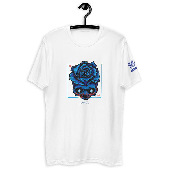 Blue Rose Skull V2 Short Sleeve T-shirt (White)